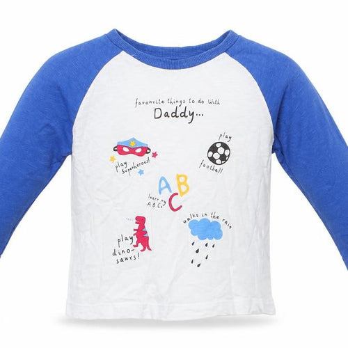 Matalan Boys White Colourblock Cotton  Pyjama Top Size 12-18 Months  Pullover - Blue Sleeves Favourite things to do with Daddy... Play football