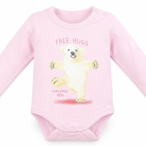 Neutral Girls Pink Animal Print Cotton Romper One-Piece Size 3-6 Months  Snap - Polar Bear Free Hugs Pale pink