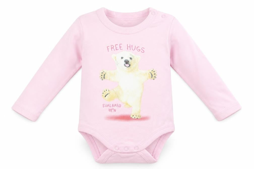 Neutral Girls Pink Animal Print Cotton Romper One-Piece Size 3-6 Months  Snap - Polar Bear Free Hugs Pale pink
