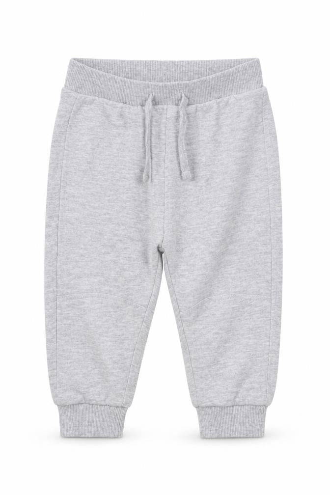 Front view of Tu boys’ grey cotton sweatpants, size 6-9, months drawstring