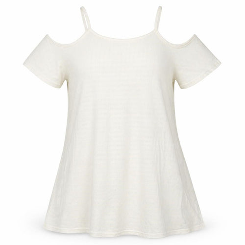 Miss Pretty World Womens Ivory Striped Polyester Basic T-Shirt Size 14 Round Neck - Cream Coloured