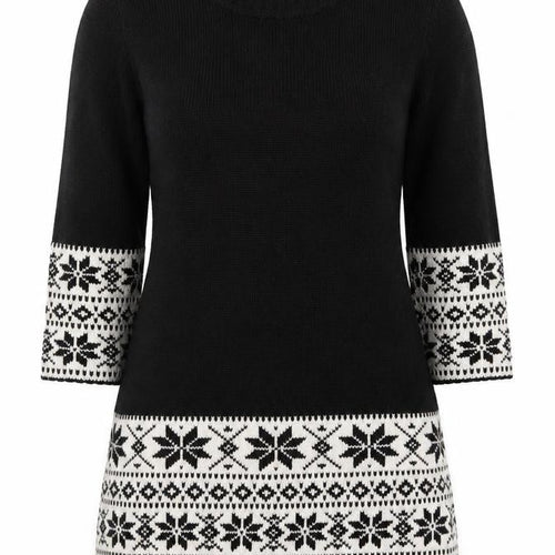Haoduoyi Womens Black Round Neck Geometric Acrylic Pullover Jumper Size S   - Snowflake