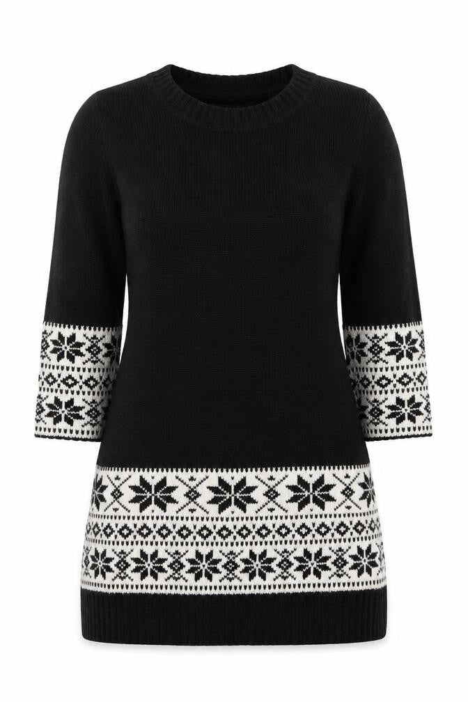 Haoduoyi Womens Black Round Neck Geometric Acrylic Pullover Jumper Size S   - Snowflake
