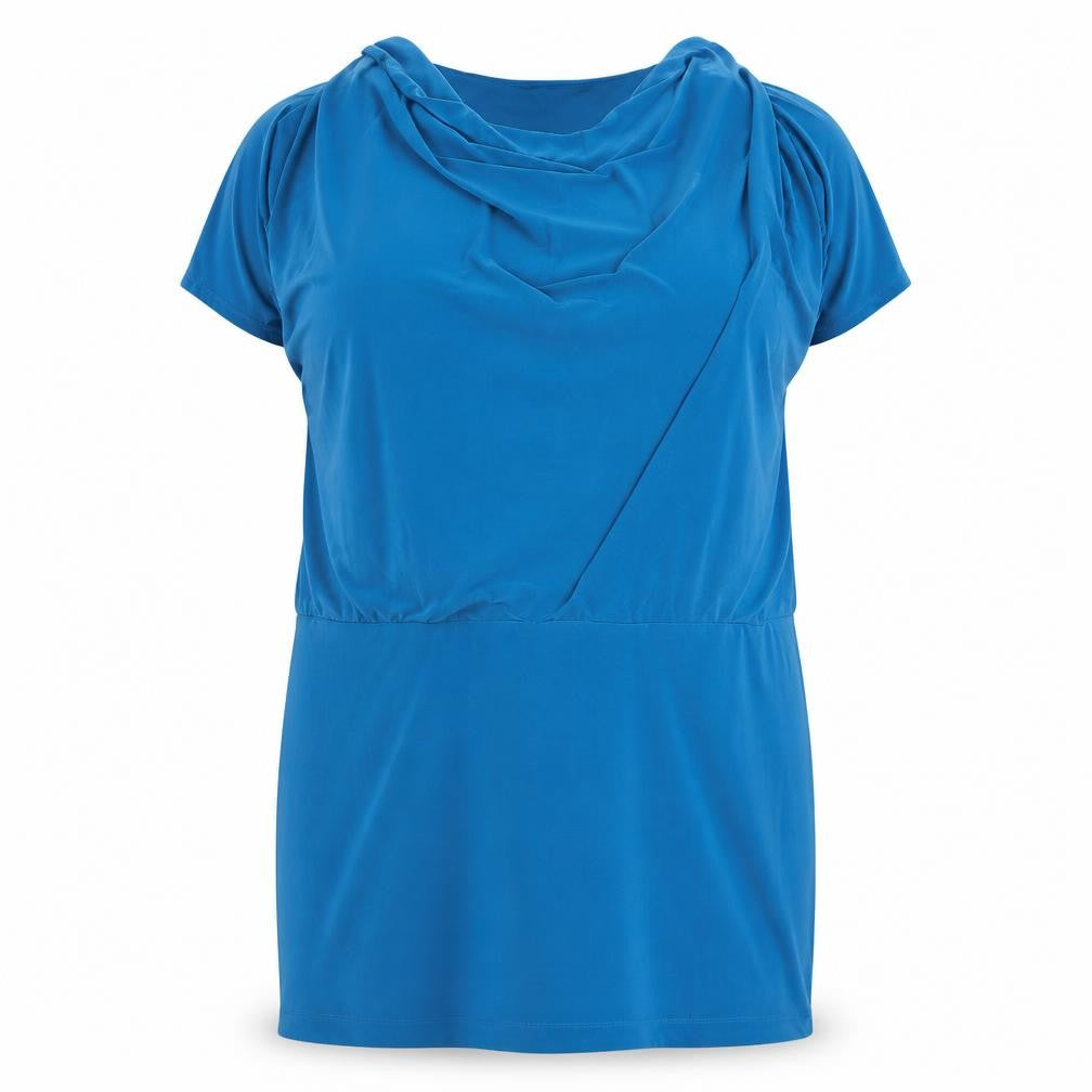 Front view of Ronni Nicole women’s blue polyester shift, size UK 20, round neck