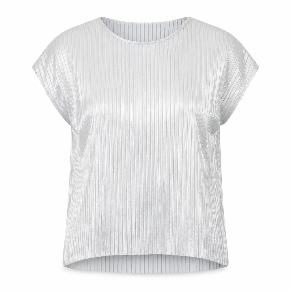 Front view of Apricot women’s silver polyester basic blouse, size UK 10, round neck