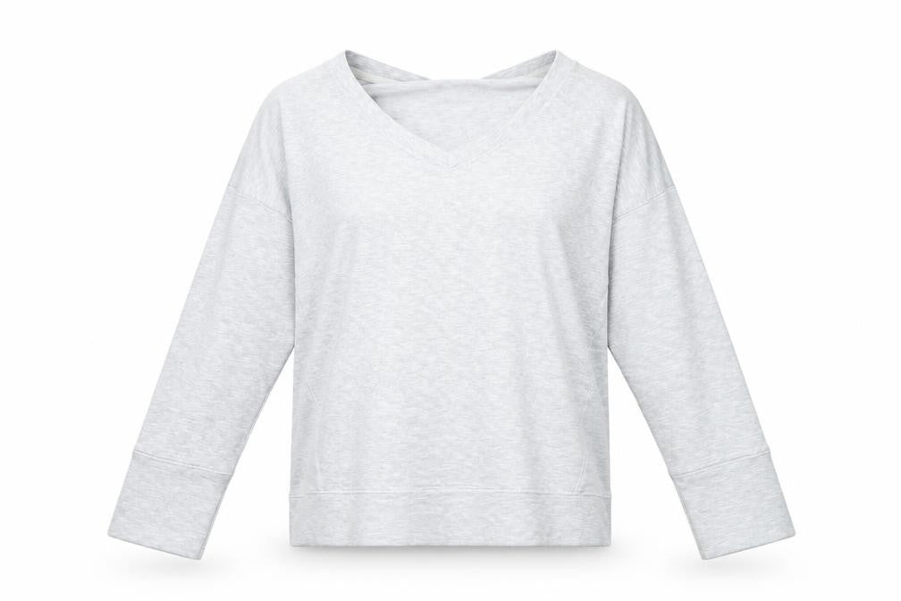 Front view of Jaclyn Intimates women’s grey v-neck polyester jumper, size M
