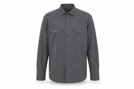 Front view of Marks & Spencer men’s multicoloured striped cotton button-up, size M, collared