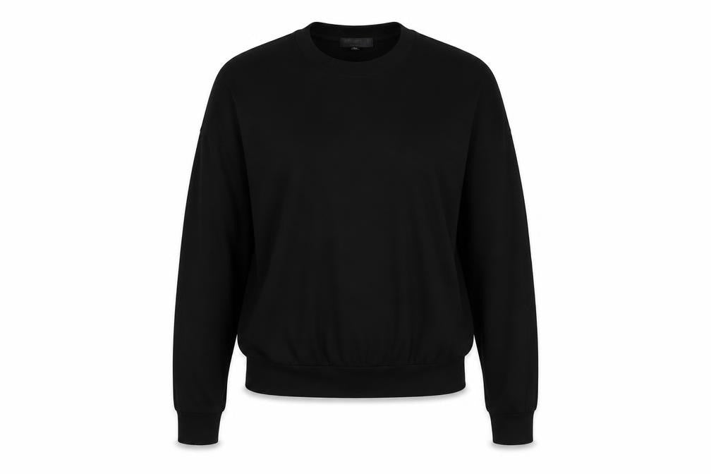 Front view of Missguided women’s black round neck polyester jumper, size UK 8
