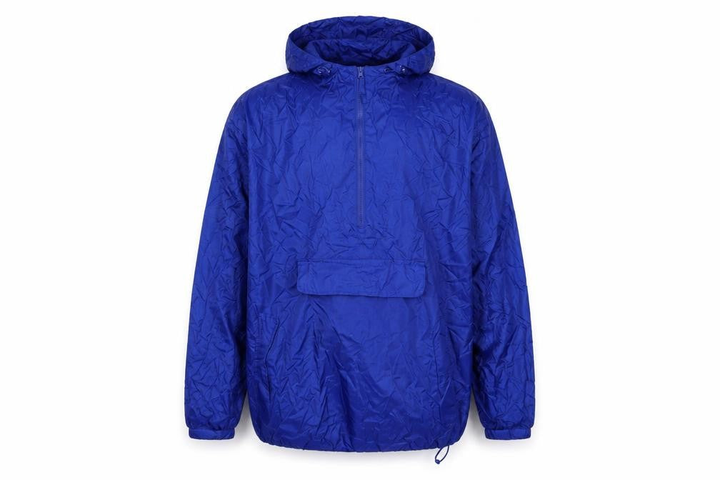 Front view of bagamac men’s blue rain coat coat, size S