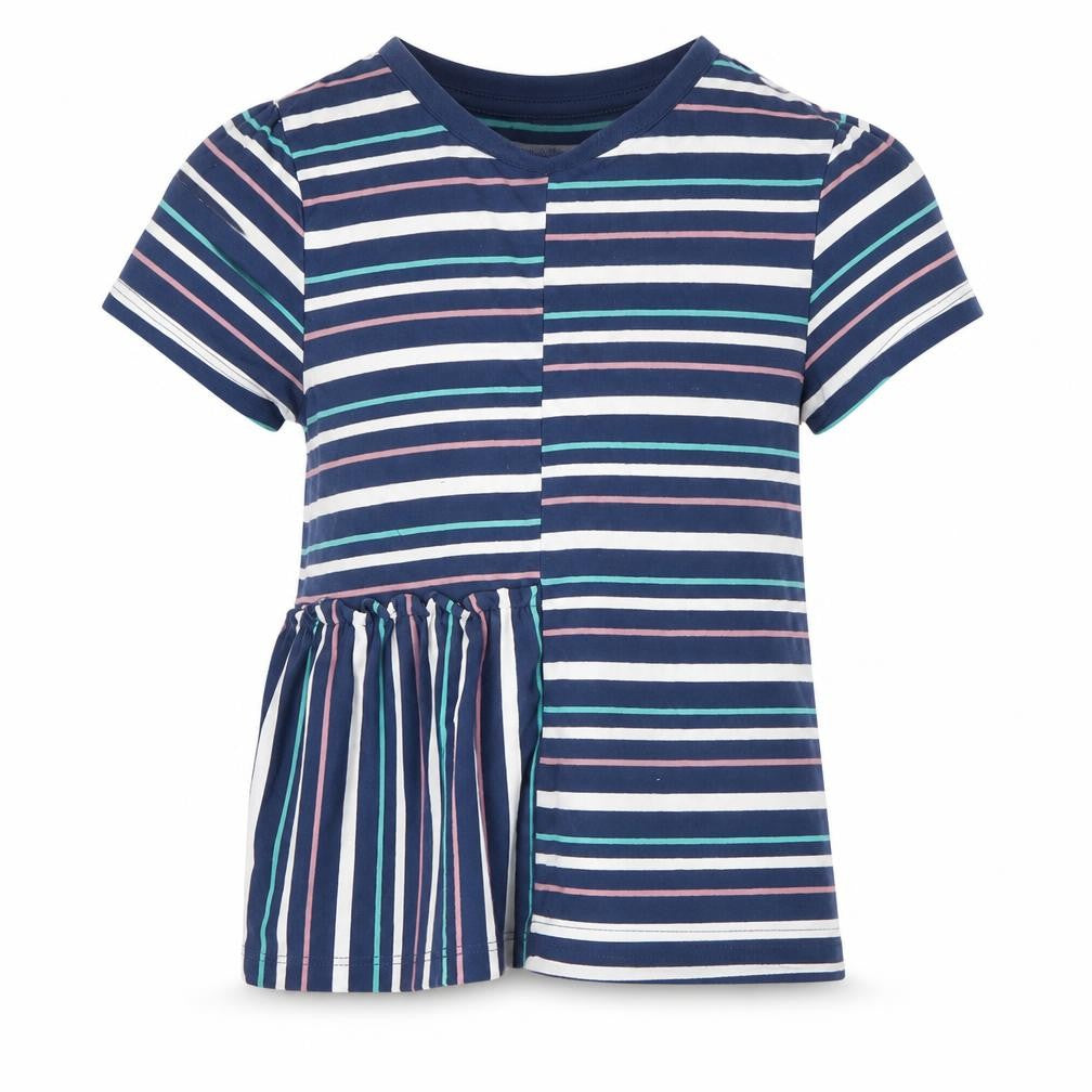 Front view of Tu girls’ multicoloured striped polyester basic t-shirt, size 7, years round neck