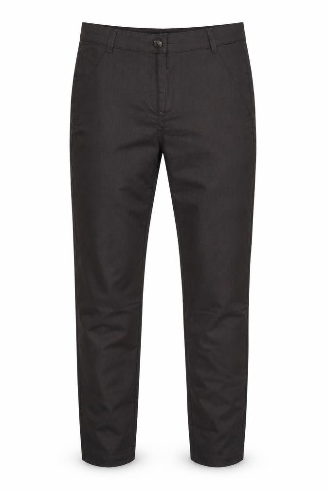 Front view of Comma men’s grey polyester trousers, size 40, 28-inch leg regular