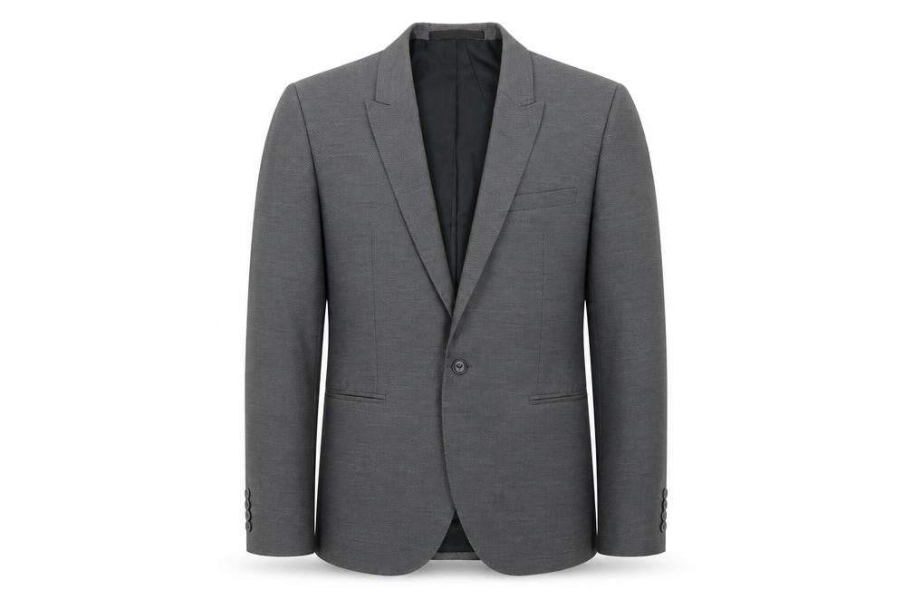 Front view of Topman men’s grey polyester jacket blazer, size 42