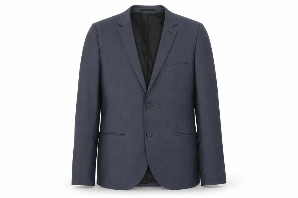 Front view of Topman men’s blue polyester jacket blazer, size 40