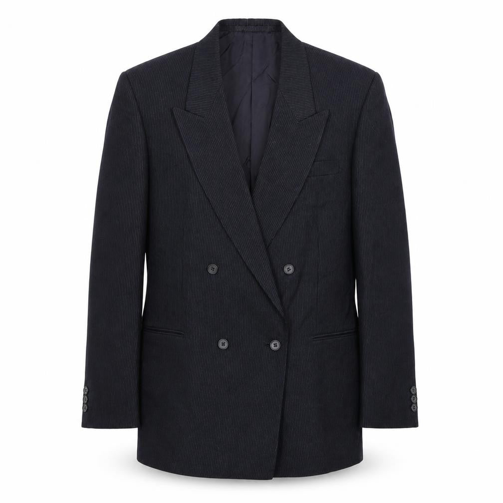 Front view of The Burton Collection men’s blue striped wool jacket blazer, size 38