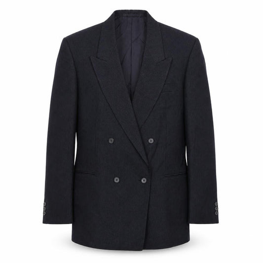 Front view of The Burton Collection men’s blue striped wool jacket blazer, size 38