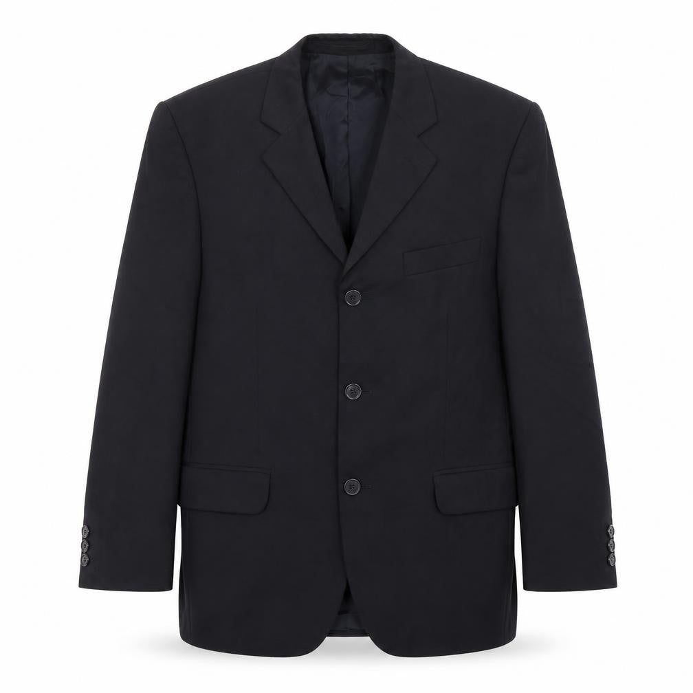 Front view of Burton men’s blue polyester jacket blazer, size 38