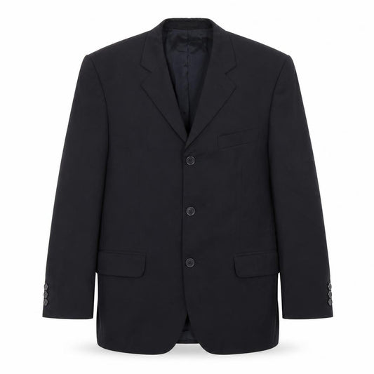 Front view of Burton men’s blue polyester jacket blazer, size 38