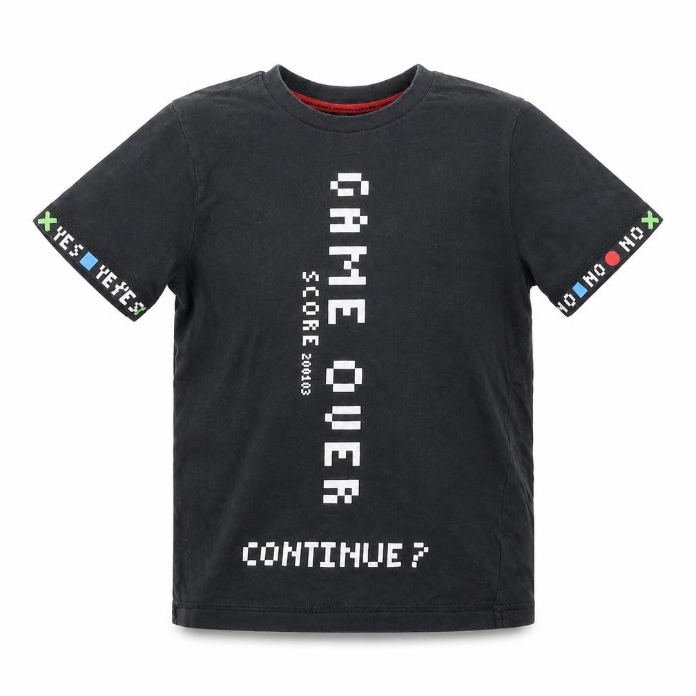George Boys Black  Cotton Basic T-Shirt Size 5-6 Years Crew Neck  - Game Over