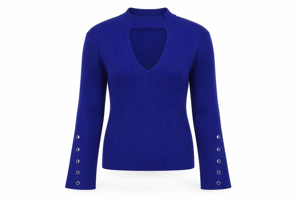Front view of Debenhams women’s blue viscose pullover sweatshirt, size UK 12, pullover