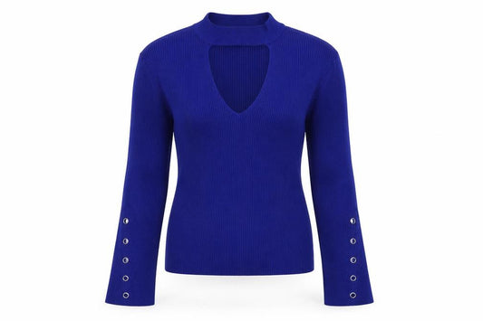 Front view of Debenhams women’s blue viscose pullover sweatshirt, size UK 12, pullover
