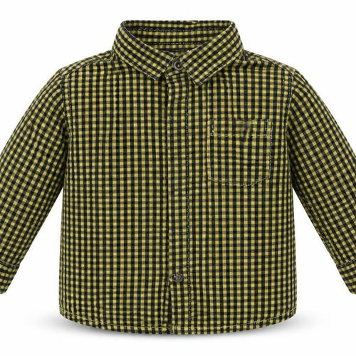 Mango Boys Yellow Check Cotton Basic Button-Up Size 0-3 Months Collared Button