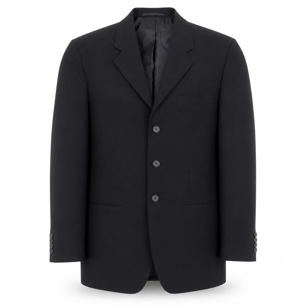 Front view of George men’s black polyester jacket suit jacket, size 38