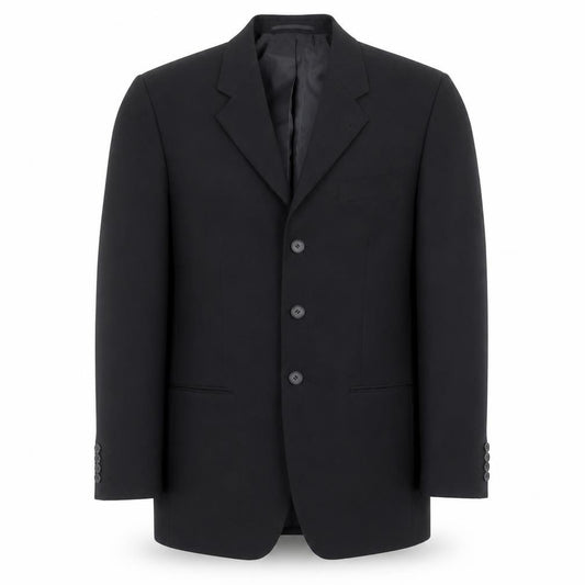 Front view of George men’s black polyester jacket suit jacket, size 38