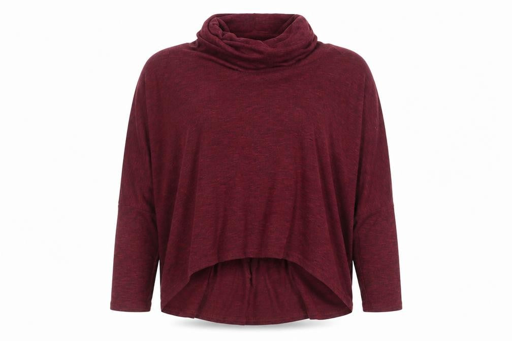 Front view of New Look women’s purple roll neck polyester jumper, size UK 12