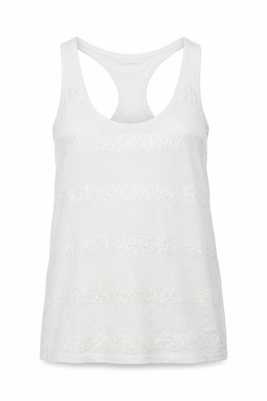 Front view of Next women’s white striped viscose basic tank, size UK 12, round neck - sequins