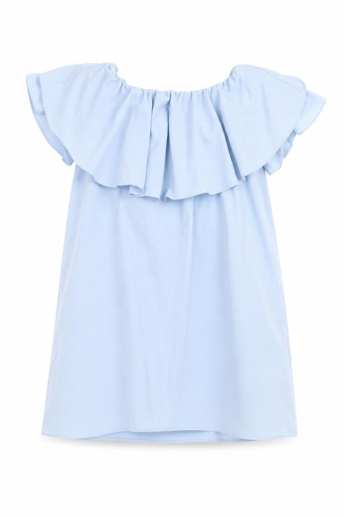 Front view of Topshop women’s blue polyester basic blouse, size UK 10, round neck