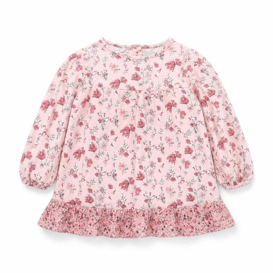 Front view of Primark girls’ pink floral viscose shift, size 12-18, months round neck