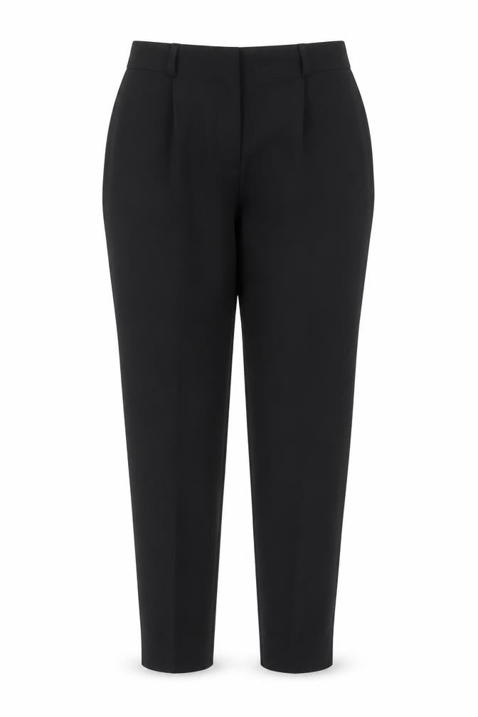 Front view of New Look women’s black polyester trousers, size UK 12, 26-inch leg regular
