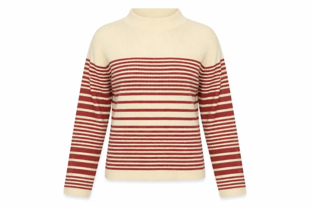 Front view of SHEIN women’s multicoloured mock neck striped nylon jumper, size M