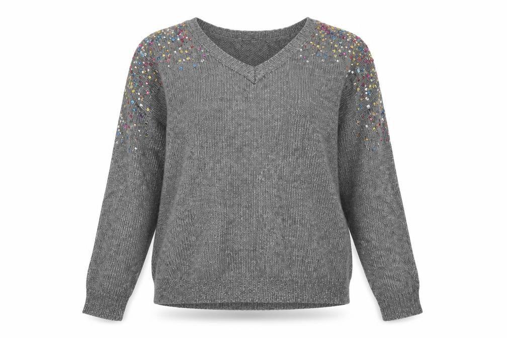 Front view of George women’s grey v-neck polyester jumper, size M