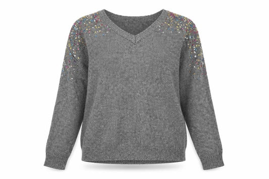 Front view of George women’s grey v-neck polyester jumper, size M