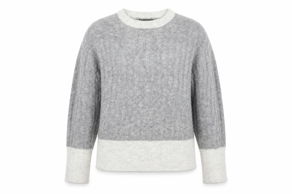 Front view of Primark women’s grey round neck acrylic jumper, size M