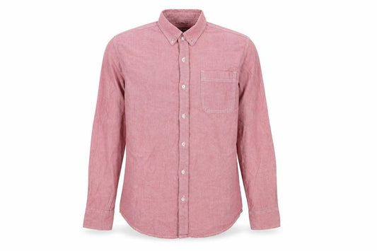 Front view of American Rag men’s pink cotton button-up, size M, collared
