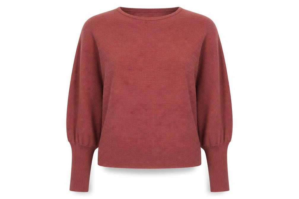 Front view of Primark women’s pink round neck viscose jumper, size UK 12