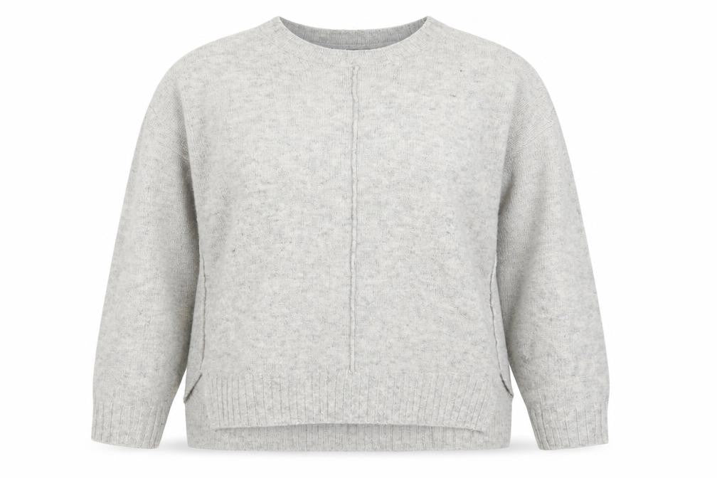 Front view of Marks & Spencer women’s grey round neck acrylic jumper, size L