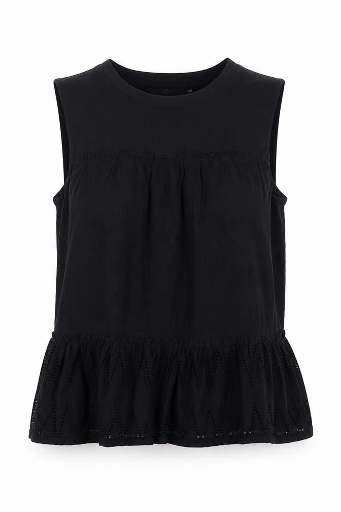 Front view of Next women’s black cotton basic tank, size UK 6, round neck