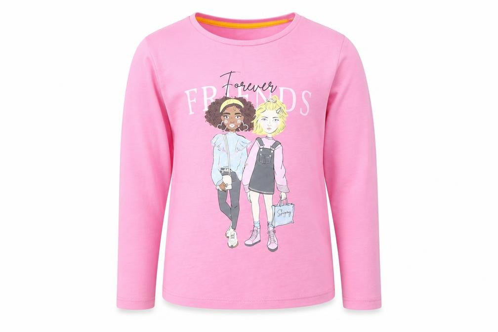 Front view of Matalan girls’ pink 100% cotton basic t-shirt, size 7, years round neck