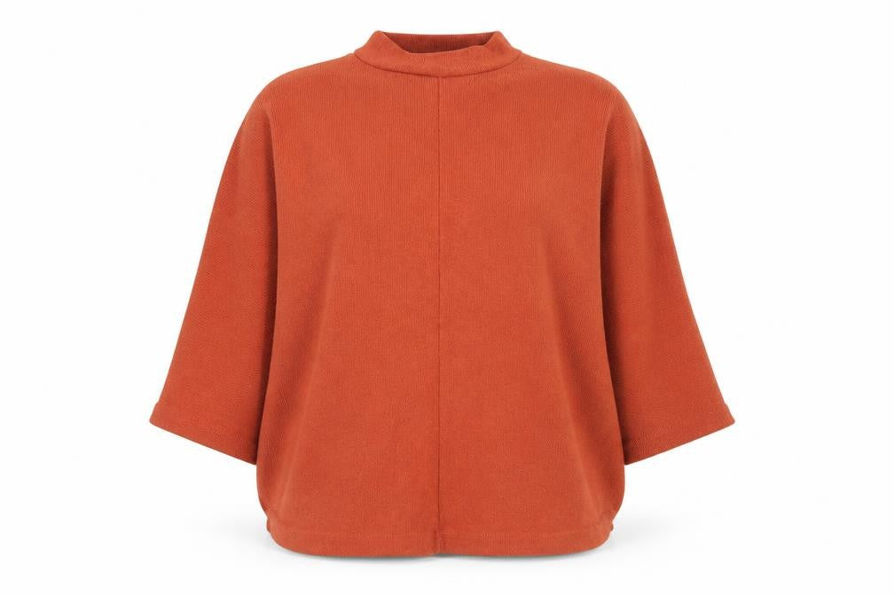 Front view of Primark women’s orange round neck polyester jumper, size UK 10