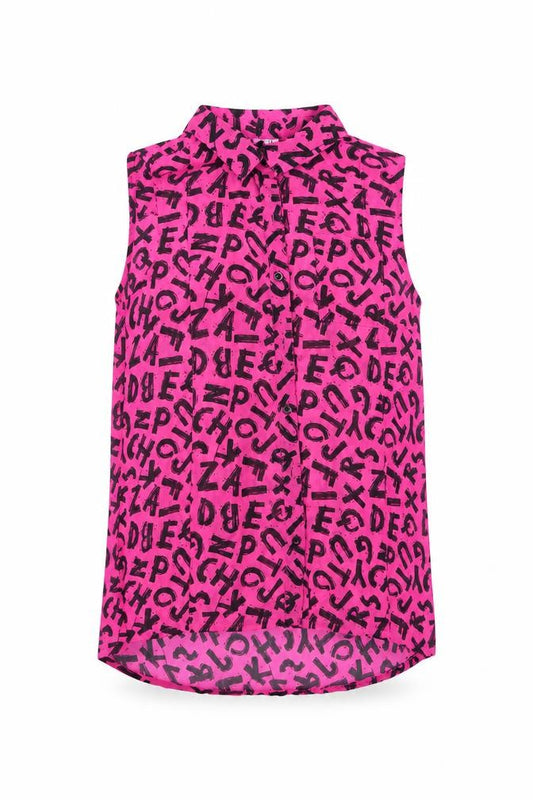 Front view of F&F girls’ multicoloured animal print 100% polyester basic button-up, size 12-13, years collared