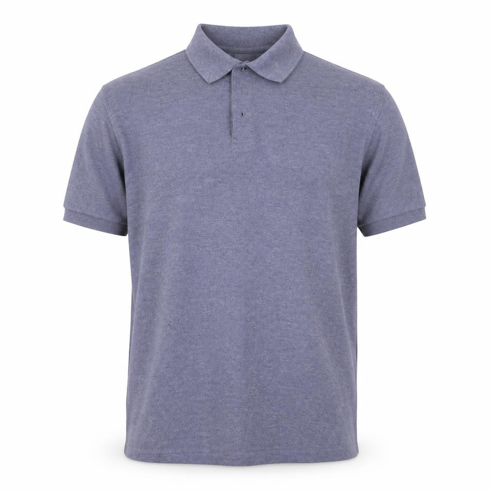 Front view of Casual Club men’s purple polyester polo, size M, collared