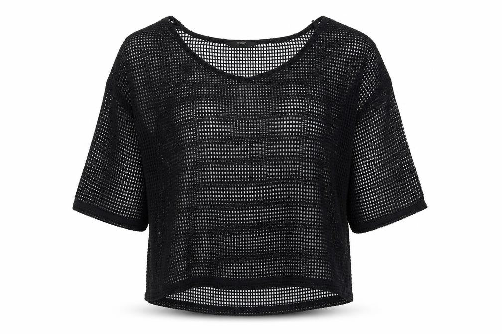 Front view of Next women’s black polyester basic blouse, size UK 12, round neck