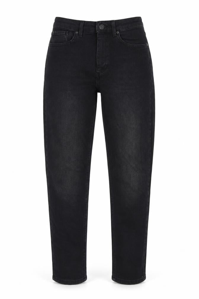 Front view of Only women’s black cotton straight jeans, size M, 28-inch leg regular button