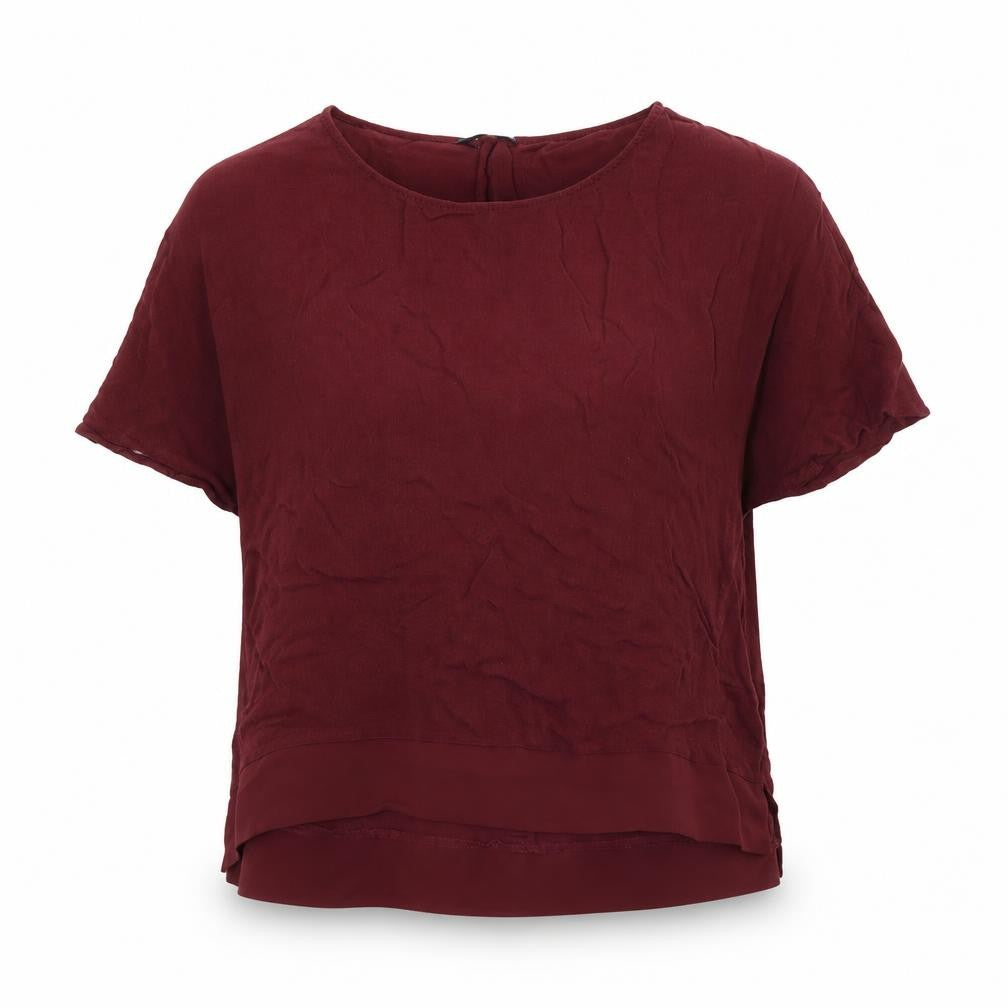 Front view of River Island women’s red polyester basic blouse, size UK 6, round neck