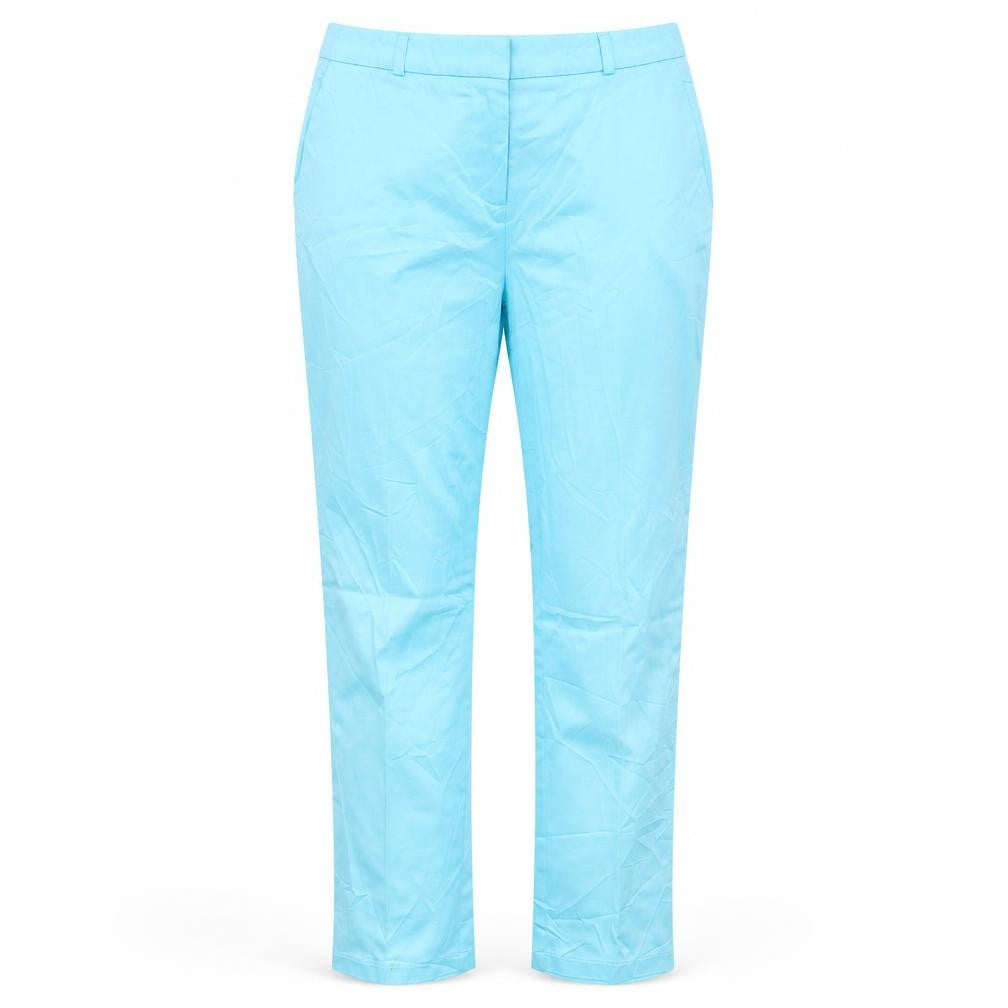 Front view of Atmosphere women’s blue cotton trousers, size UK 6, 26-inch leg regular hook & eye