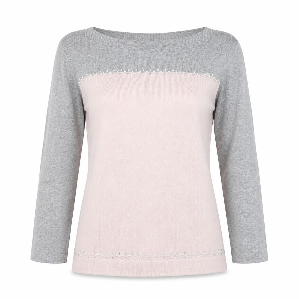 NEXT Womens Pink Boat Neck  Cotton Pullover Jumper Size 10   - Rhinestone detail