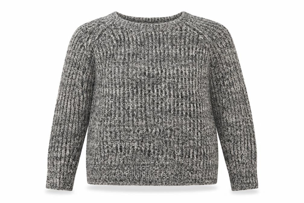 Front view of Primark women’s black crew neck acrylic jumper, size UK 12